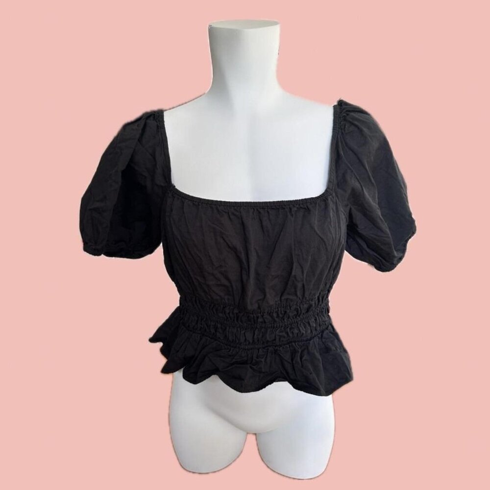 Avec les filles black peasant-style blouse with a square neckline
